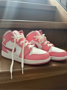 Jordan Pink and White High-Top Sneakers